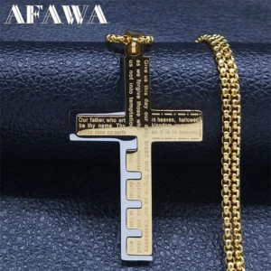 Collar con cruz cristiana de Jesús, cadena de acero inoxidable