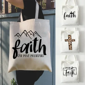 Bolso de mano de lona con estampado de fe para mujer