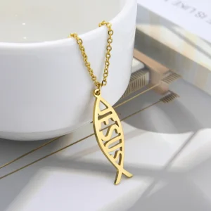 Collares con colgante de pez de Jesús cristiano para mujeres y hombres, gargantilla hueca de acero inoxidable