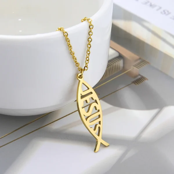 Collares con colgante de pez de Jesús cristiano para mujeres y hombres, gargantilla hueca de acero inoxidable