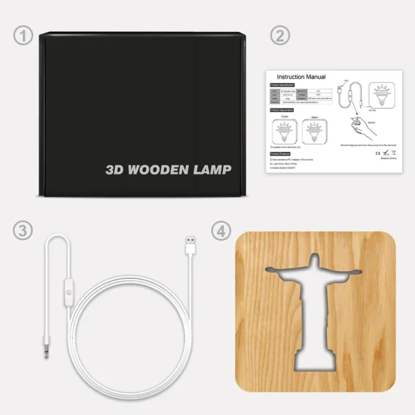 Lámpara en forma de Cruz de Jesús 3D de madera - Image 2