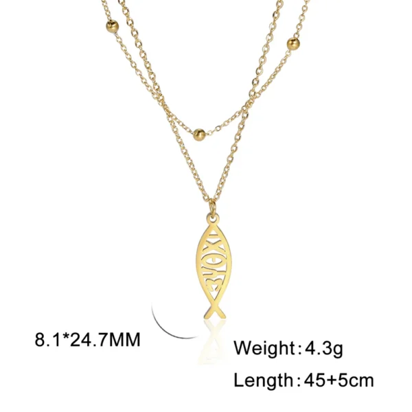 Collares con colgante de pez de Jesús cristiano para mujeres y hombres, gargantilla hueca de acero inoxidable - Image 11