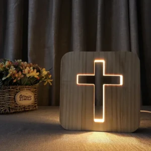 Lámpara en forma de Cruz de Jesús 3D de madera