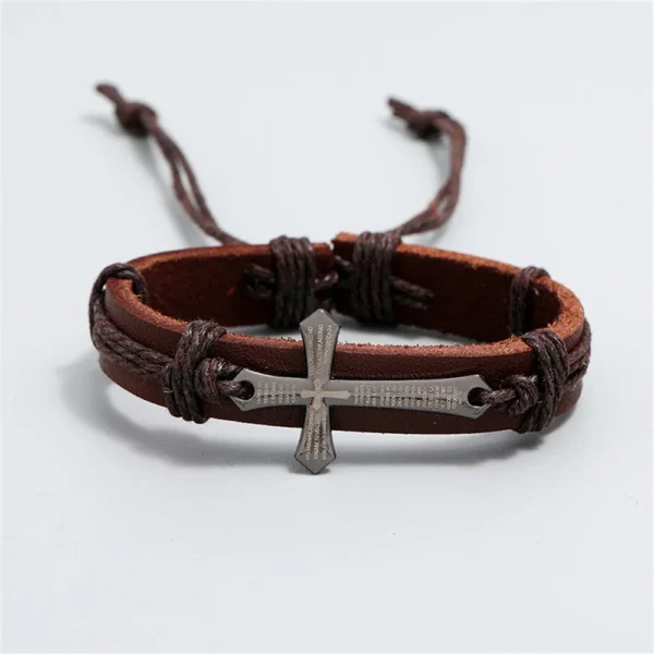 Pulseras Ajustables de Cuero Trenzado Estilo Punk Vintage con Cruz de Jesús - Image 4