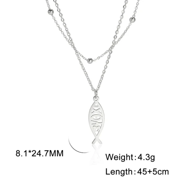 Collares con colgante de pez de Jesús cristiano para mujeres y hombres, gargantilla hueca de acero inoxidable - Image 10