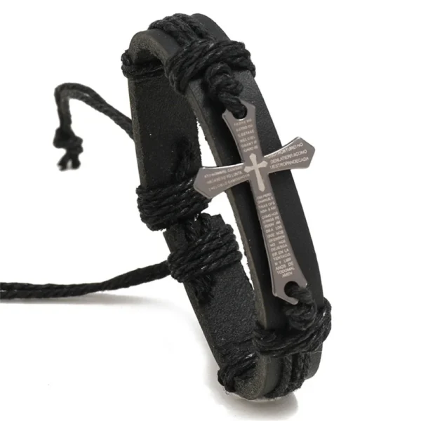 Pulseras Ajustables de Cuero Trenzado Estilo Punk Vintage con Cruz de Jesús - Image 8