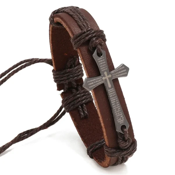 Pulseras Ajustables de Cuero Trenzado Estilo Punk Vintage con Cruz de Jesús - Image 7