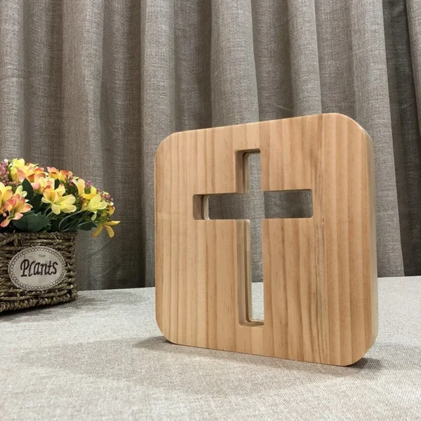 Lámpara en forma de Cruz de Jesús 3D de madera - Image 7