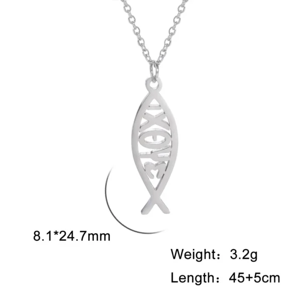 Collares con colgante de pez de Jesús cristiano para mujeres y hombres, gargantilla hueca de acero inoxidable - Image 8