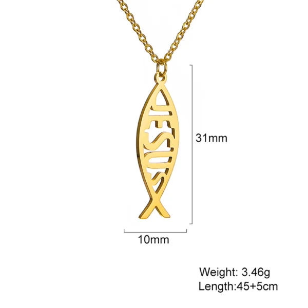 Collares con colgante de pez de Jesús cristiano para mujeres y hombres, gargantilla hueca de acero inoxidable - Image 9